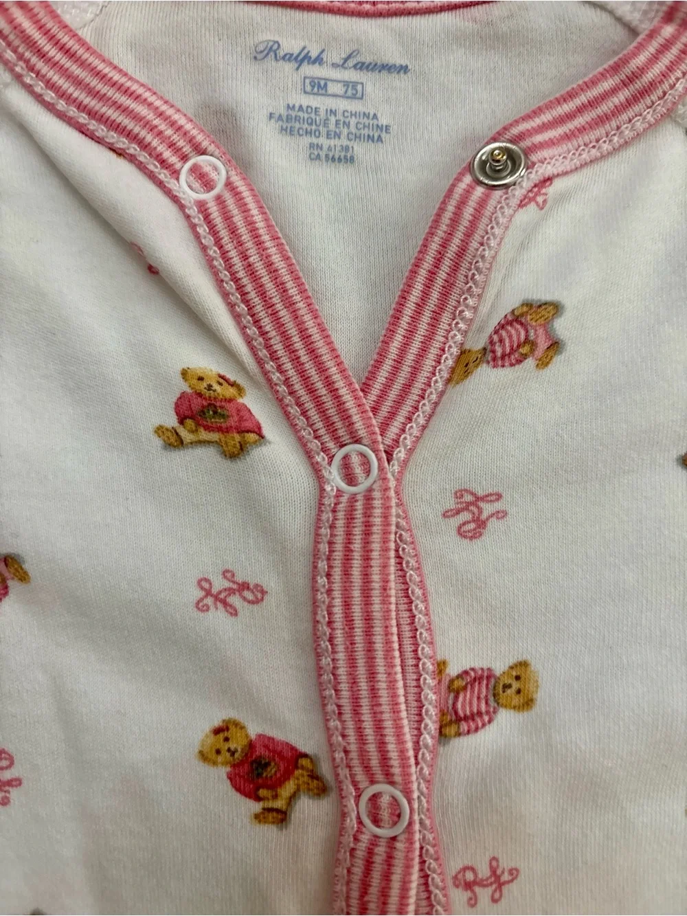 Ralph Lauren Baby Girl 9M Polo Bear Pink Footed Sleeper Pajamas